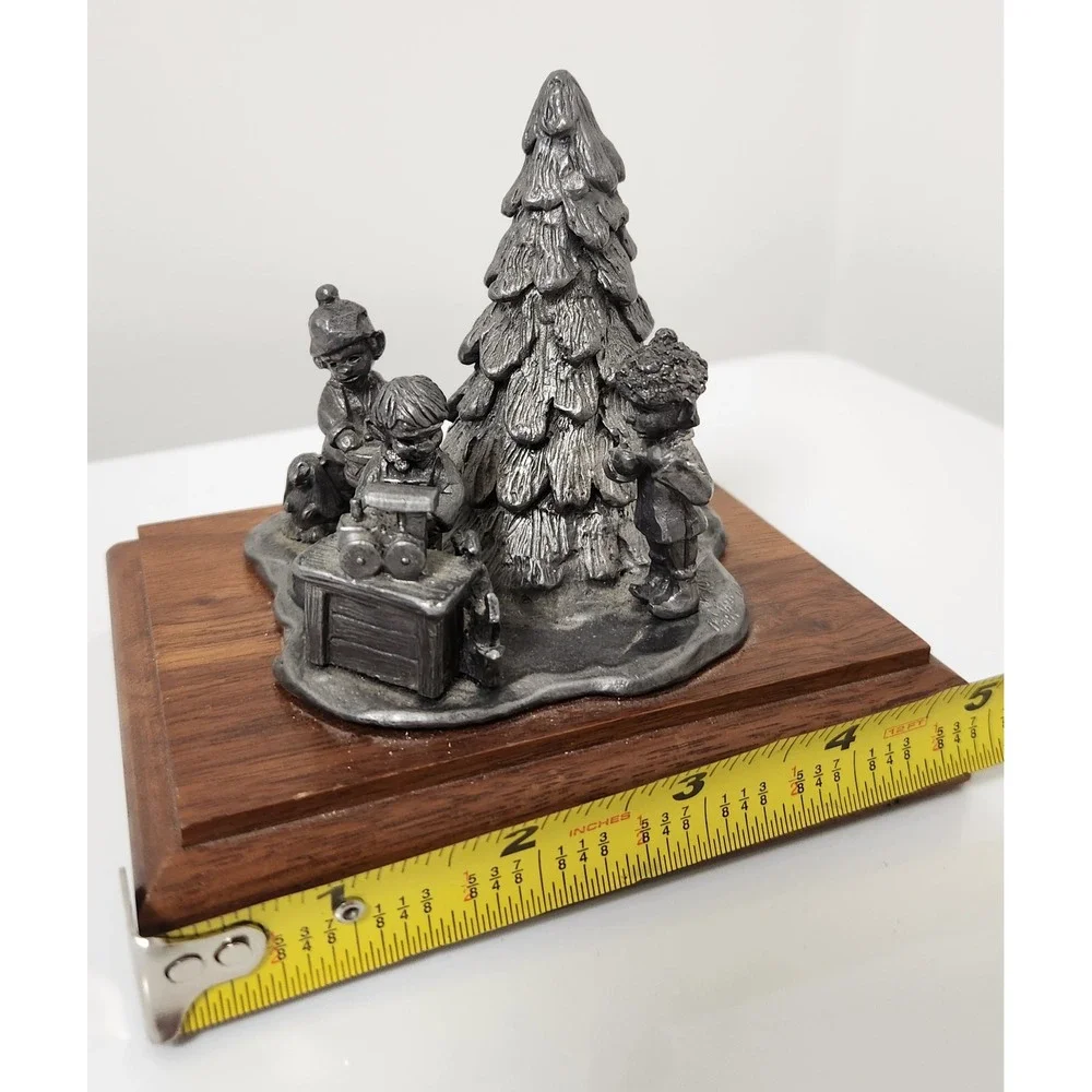 Vintage Michael Ricker Pewter Christmas Figurine Set Wood‎ Base 3pc